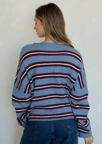 Piper Varsity Stripe Cardigan - Dusty Blue