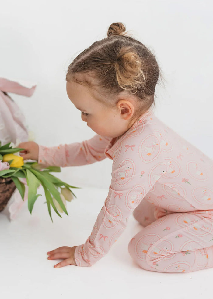 Pink Little Goose Zipper Romper