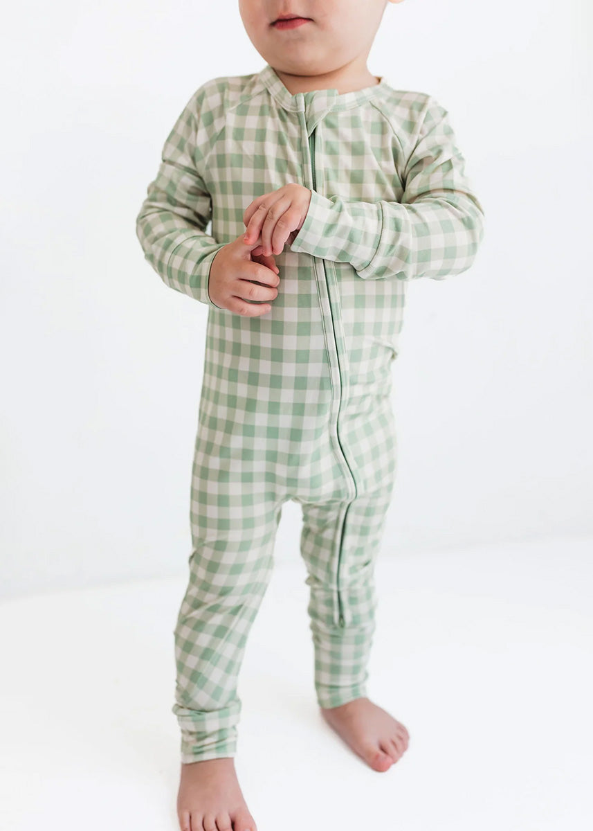 Green Gingham Zipper Romper