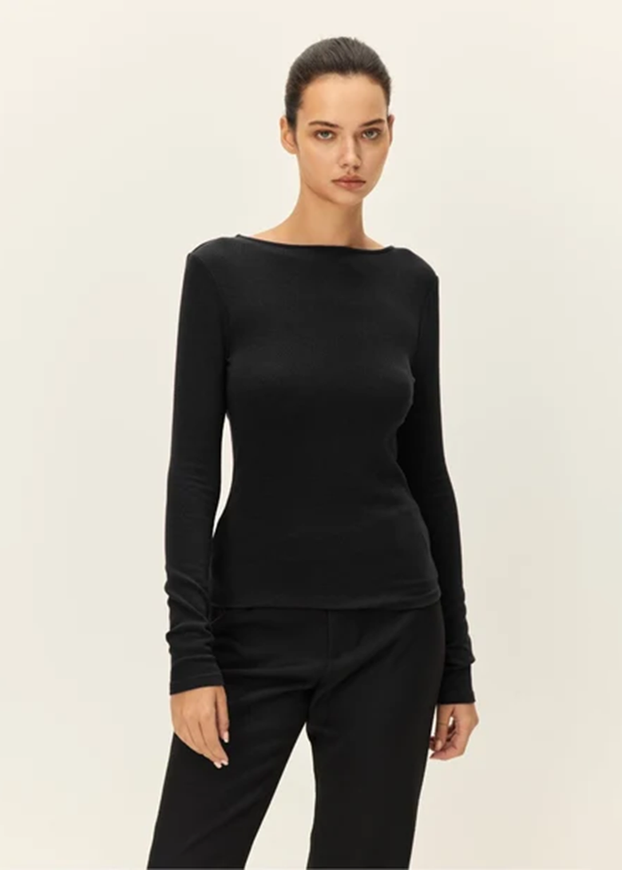Odette Low Scoop Back Top - Black