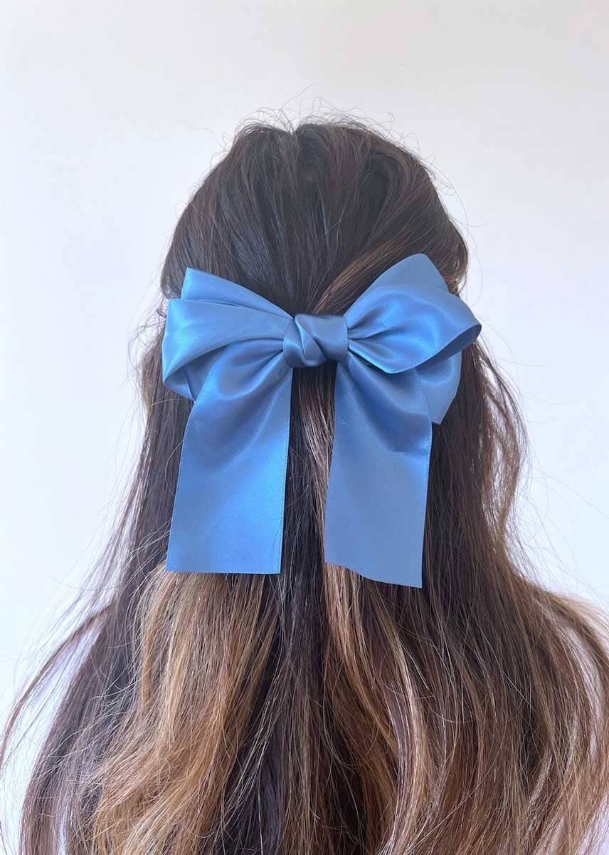 Satin Hair Bow Clip - Blue