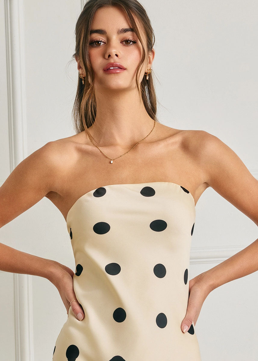 Kelsie Strapless Polka Dot Maxi Dress - Cream & Black