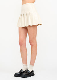 Area Pleated Vegan Leather Mini Skirt - Ivory