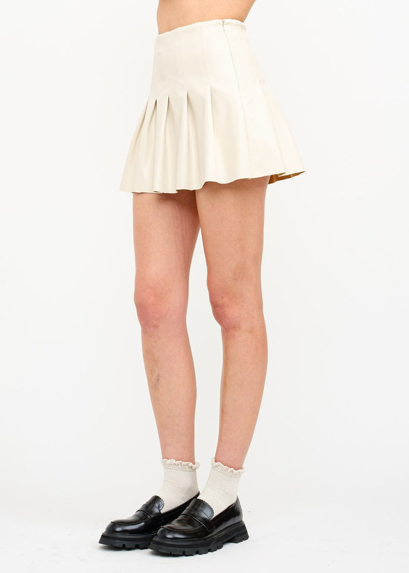 Area Pleated Vegan Leather Mini Skirt - Ivory