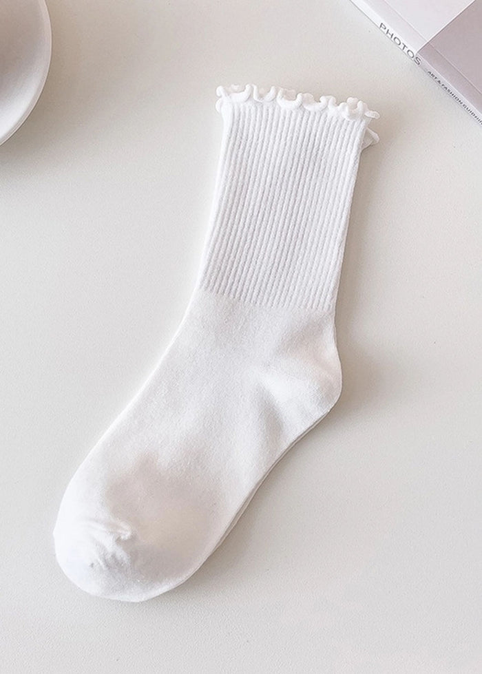 Ruffled Mid-Calf Socks - White