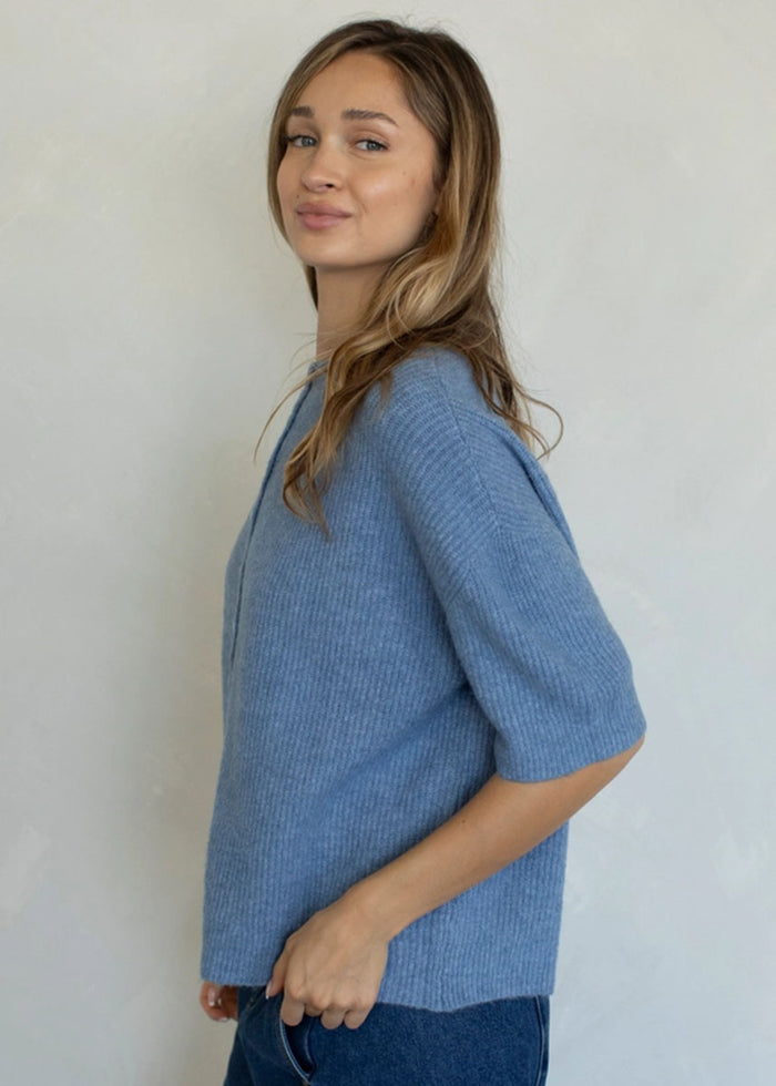 Cherie Ribbed Cardigan - Dusty Blue