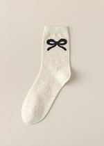 Preppy Bow Print Socks - White