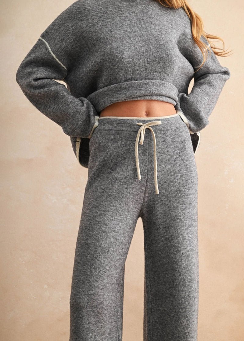 Pepper Wide Leg Knit Pant - Heather Grey
