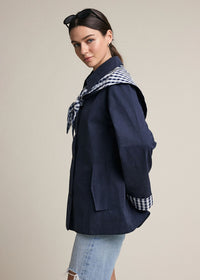 Juno Gingham Scarf Nylon Jacket - Navy