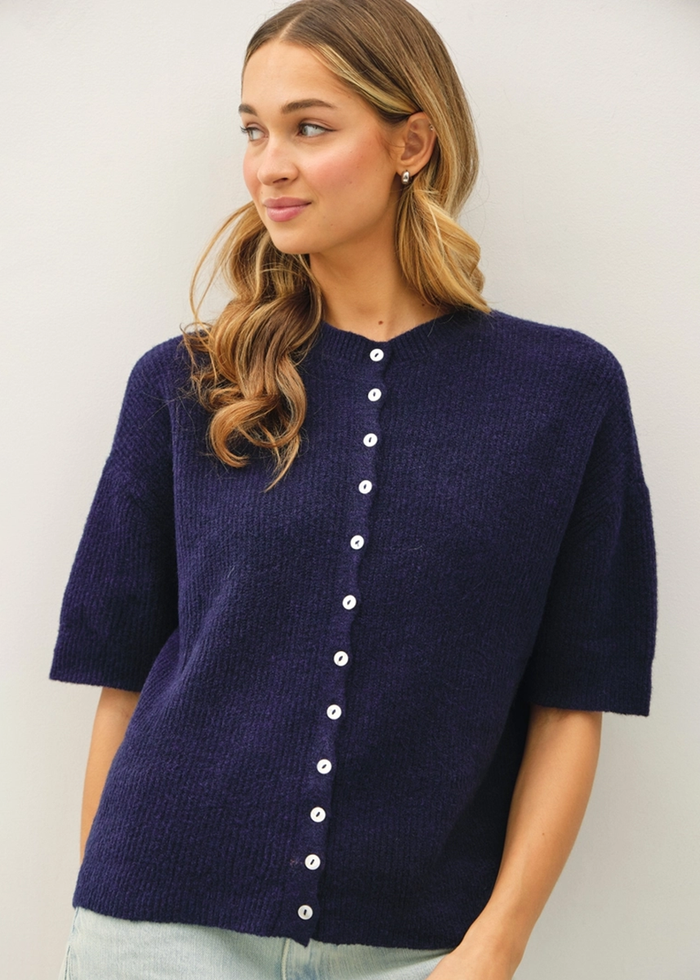 Cherie Ribbed Cardigan - Navy