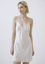 Frannie Floral Satin Slip Dress - White & Blue