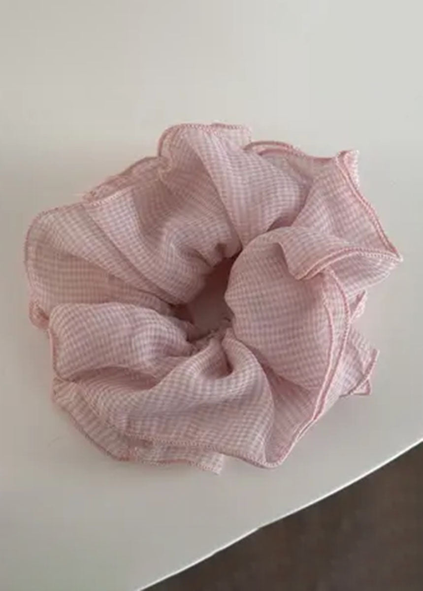 Giant Checkered Frill Mesh Scrunchie - Light Pink