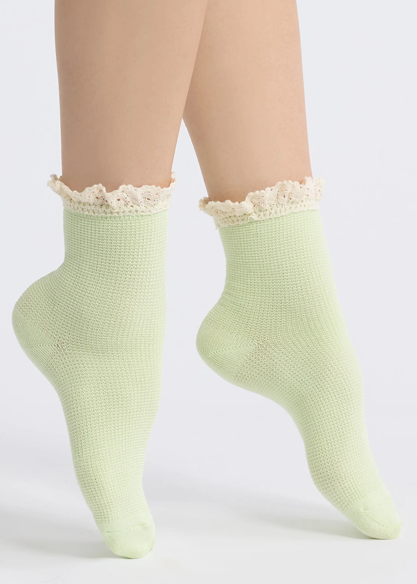 Beloved Waffle Knit Ankle Sock - Cedar