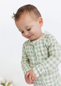 Green Gingham Zipper Romper