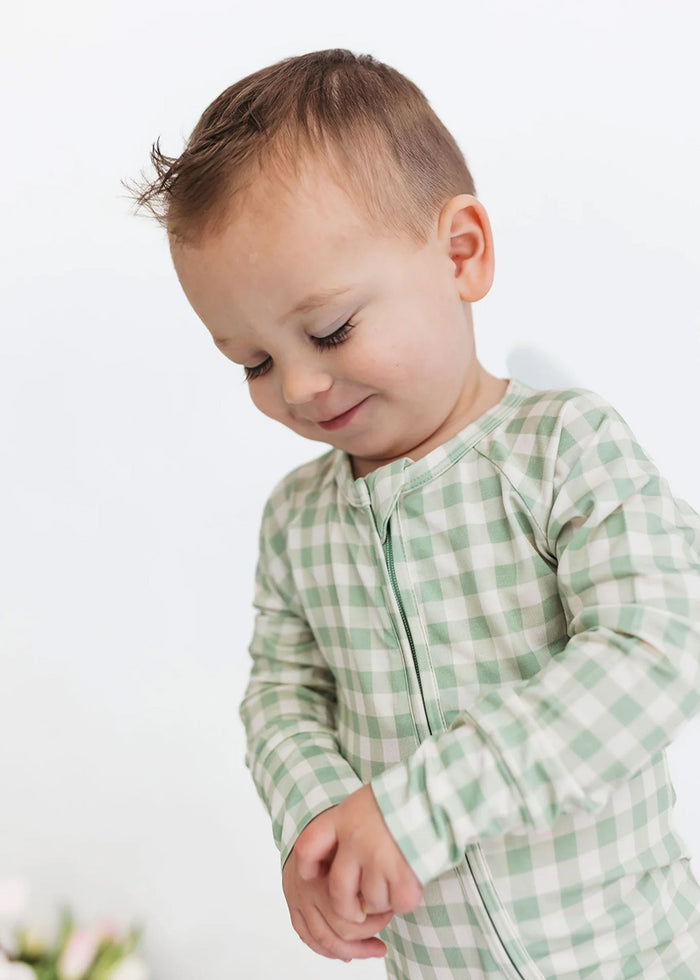 Green Gingham Zipper Romper