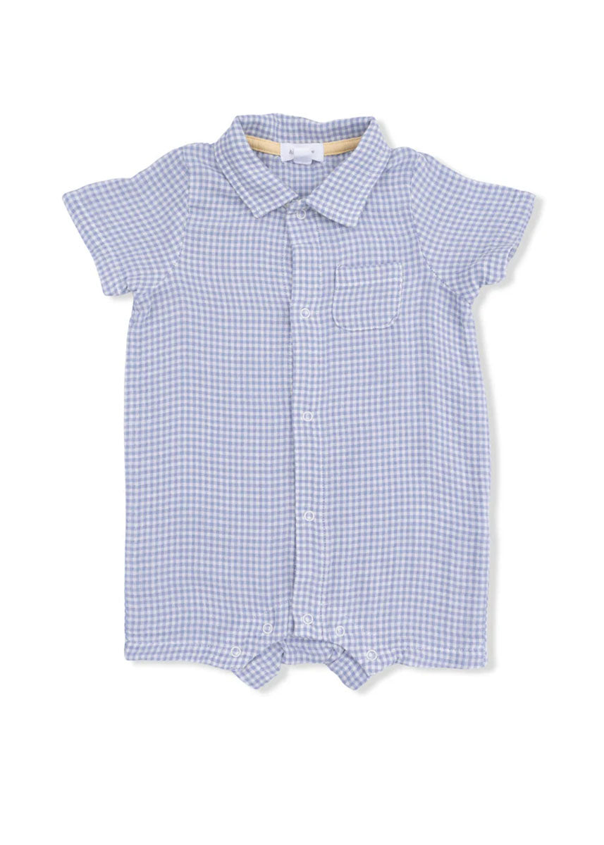 Polo Romper - Gingham Blue Blizzard