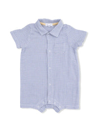 Polo Romper - Gingham Blue Blizzard