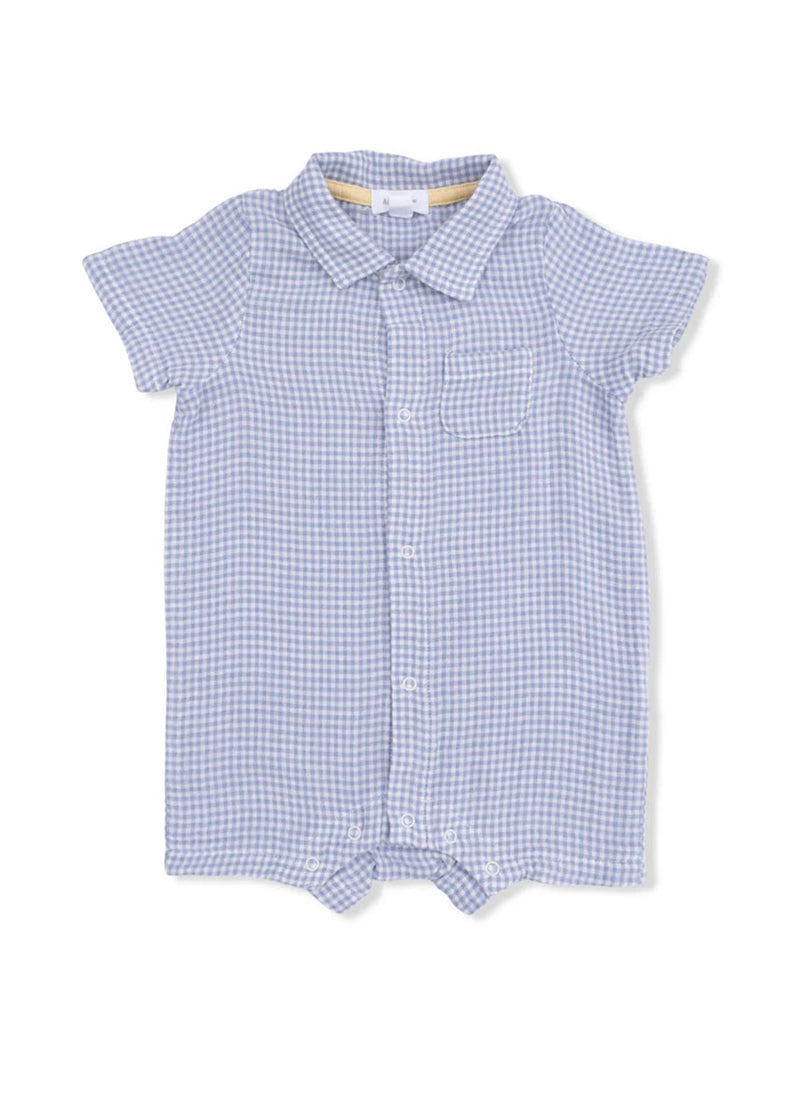 Polo Romper - Gingham Blue Blizzard