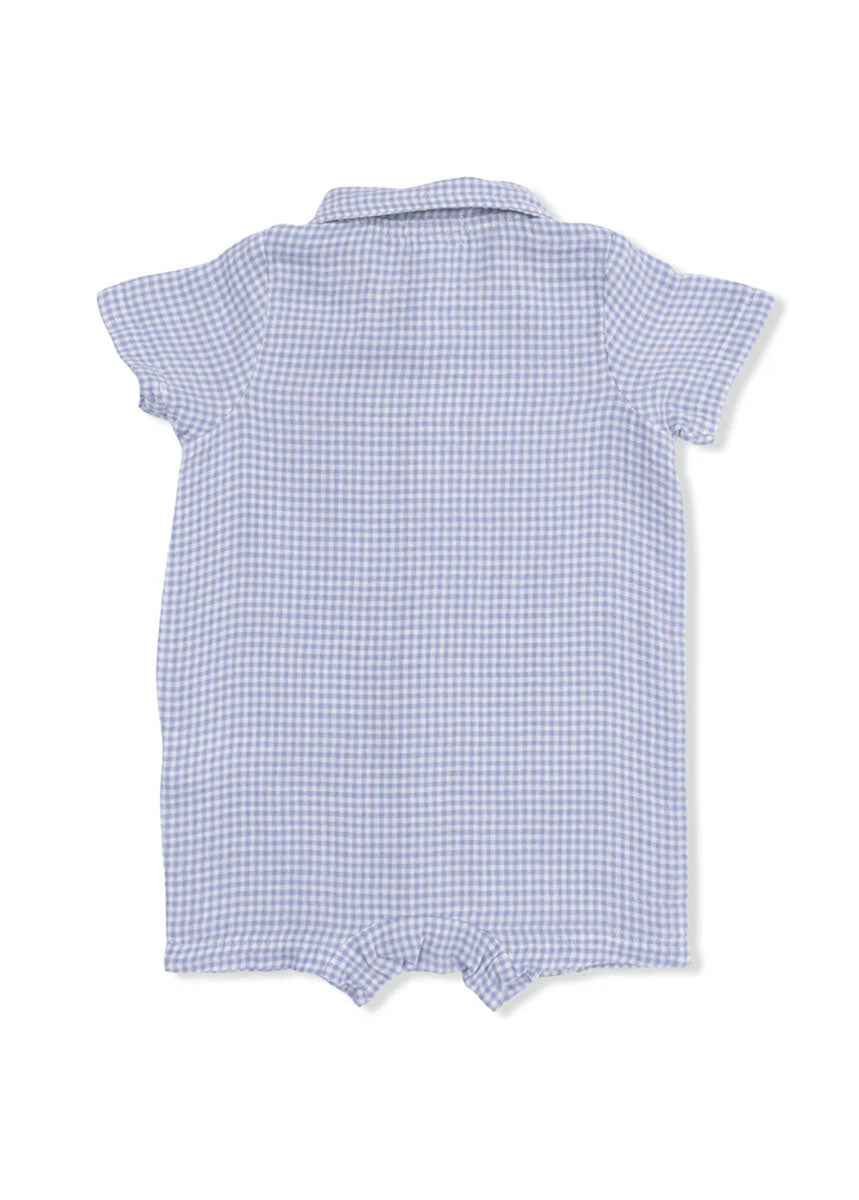 Polo Romper - Gingham Blue Blizzard