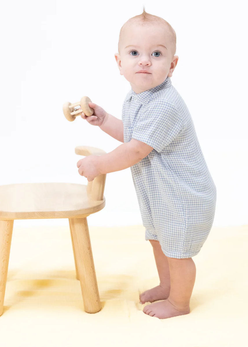 Polo Romper - Gingham Blue Blizzard