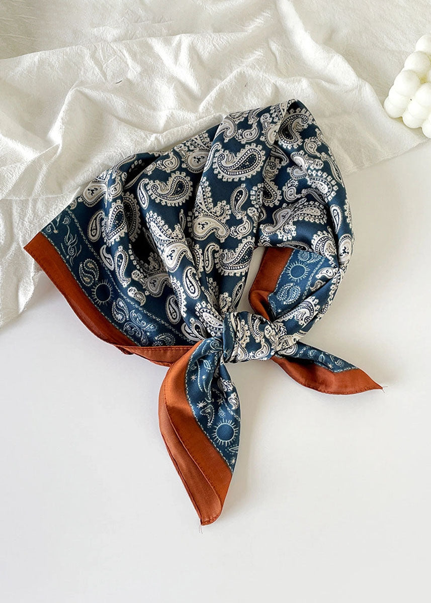 Vintage Paisley Square Satin Scarf - Navy Blue