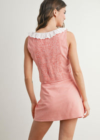 Dylan Gingham Mini Skirt - Orange Red & Ivory