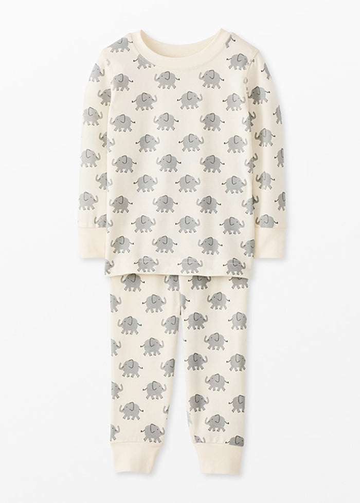 Kids Long John Pajama Set In HannaSoft™ - Happy Elephant