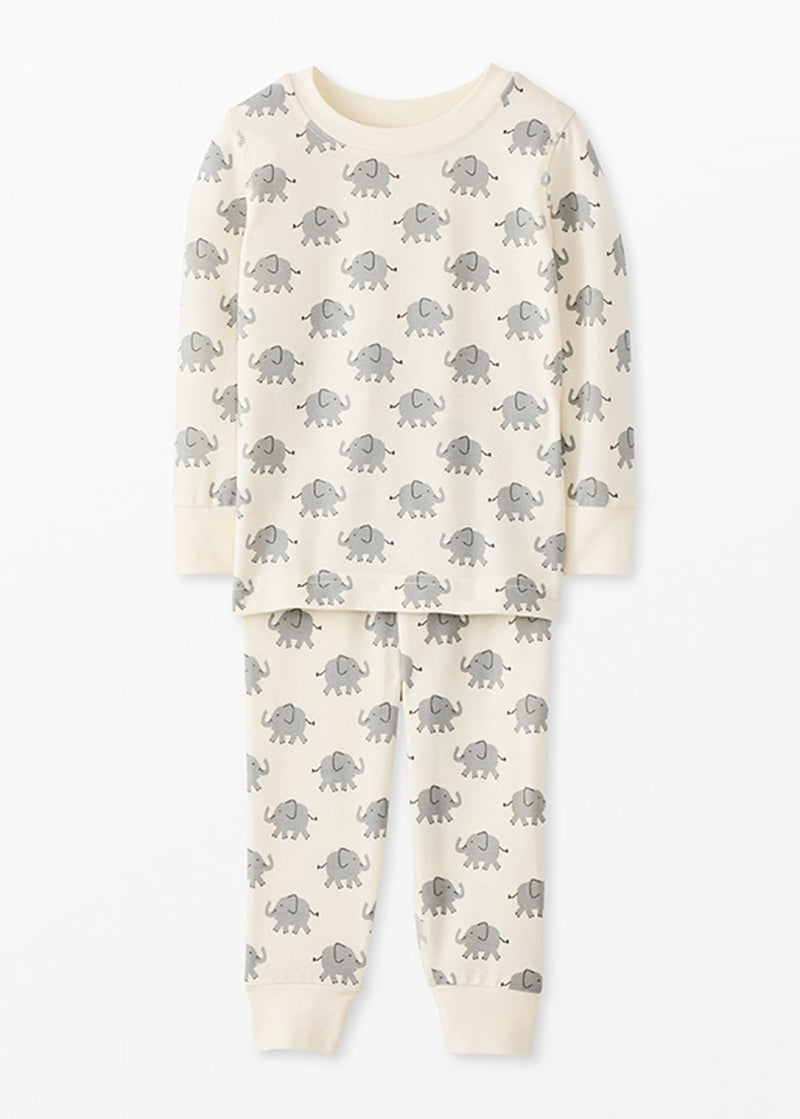 Kids Long John Pajama Set In HannaSoft™ - Happy Elephant