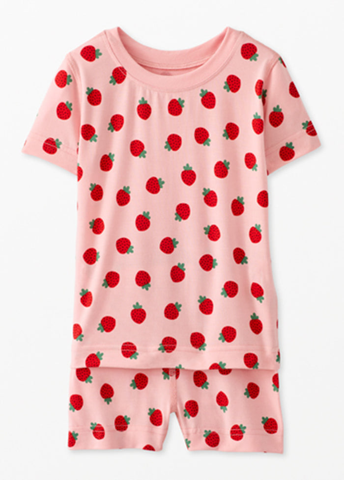 Kids Short John Pajama Set In HannaSoft™ - Mini Strawberry