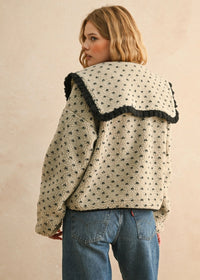 Mary Printed Sherpa Collared Jacket - Stone & Black