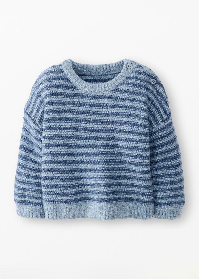 Baby Striped Pullover Sweater - Blue Melange
