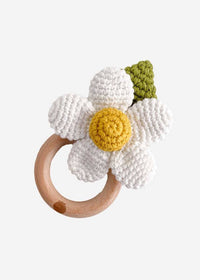 Crochet Flower Rattle Teether - White