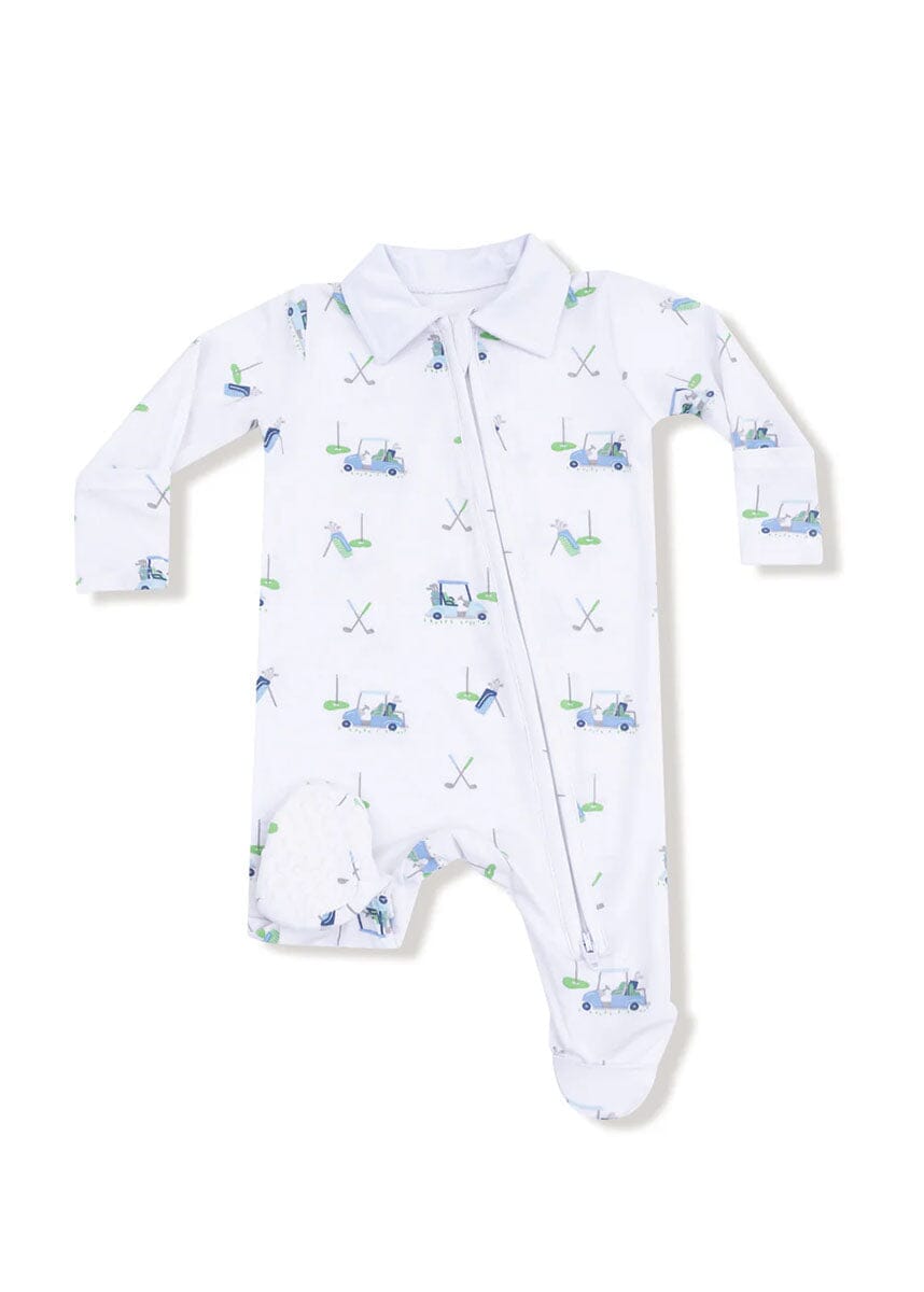 Polo 2-Way Zipper Footie - Baby Blue Golf Carts