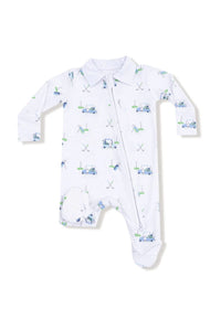Polo 2-Way Zipper Footie - Baby Blue Golf Carts