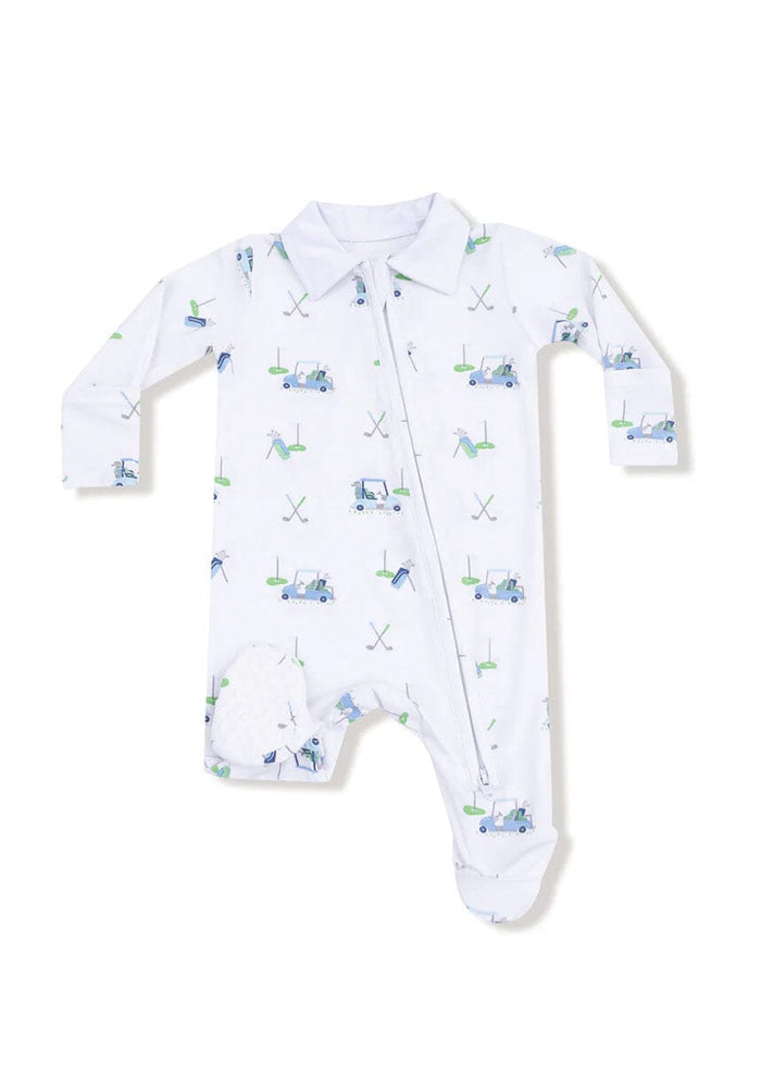 Polo 2-Way Zipper Footie - Baby Blue Golf Carts