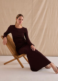 Drea Long Sleeve Ribbed Knit Top - Espresso