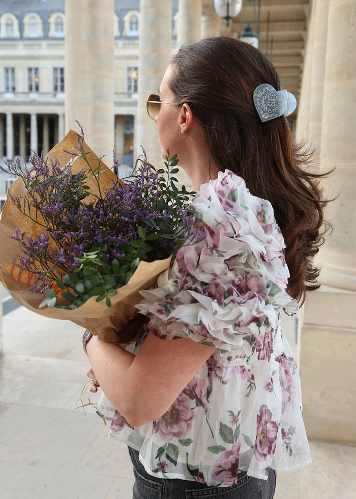 Paisley Heart Claw Clip - Blue