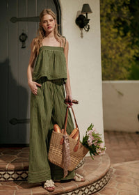 Olivette Striped Wide Leg Pants - Green