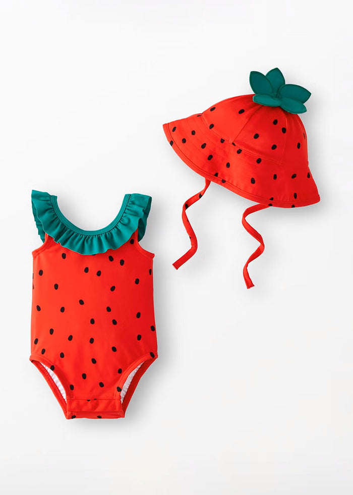 Strawberry One-Piece Swimsuit & Sun Hat Set