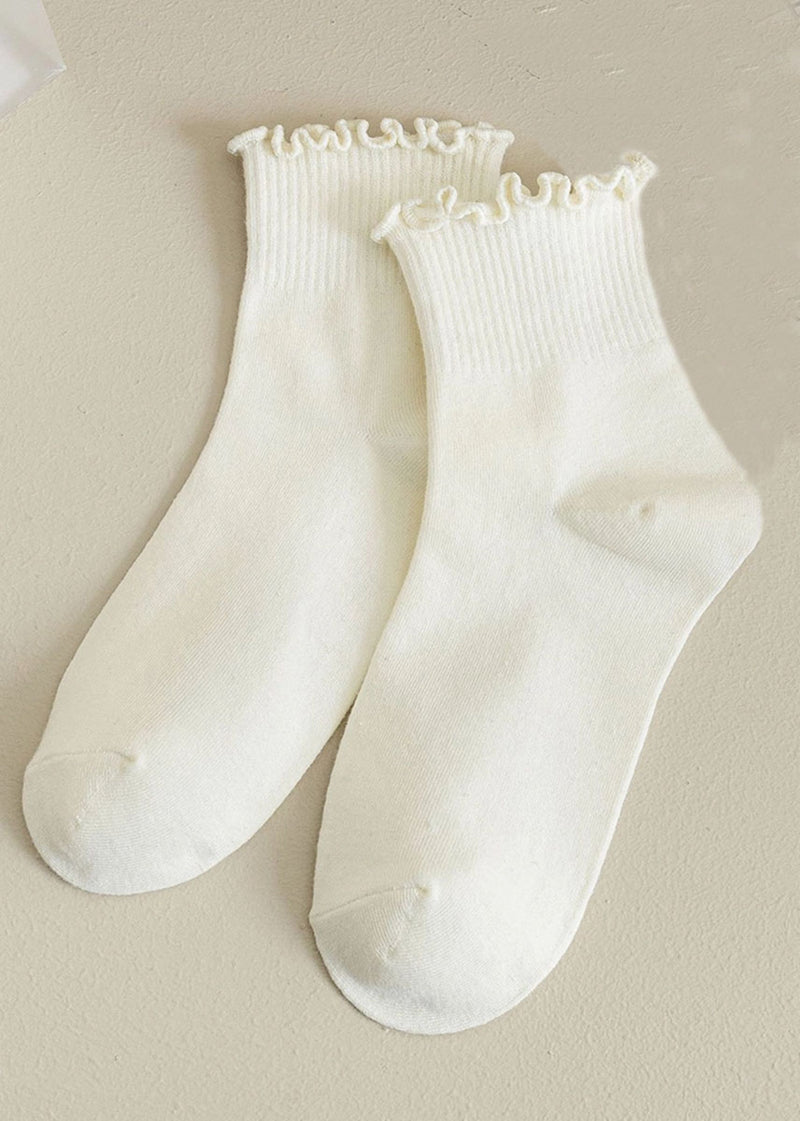 Ruffled Ankle Socks - Cream