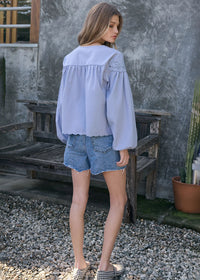 Finley Scalloped Floral Cutout Top - Dusty Blue