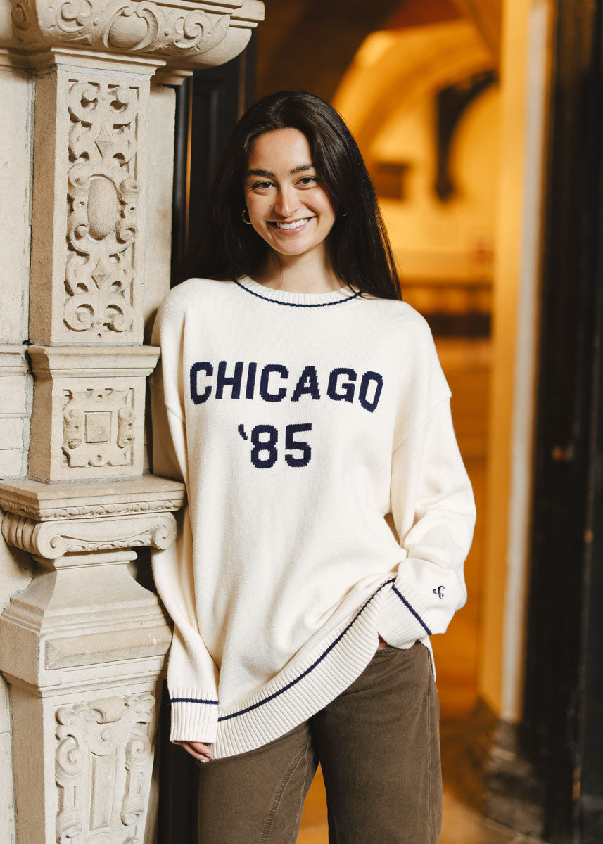 Chicago '85 Oversized Stripe Cuff Sweater - Cream