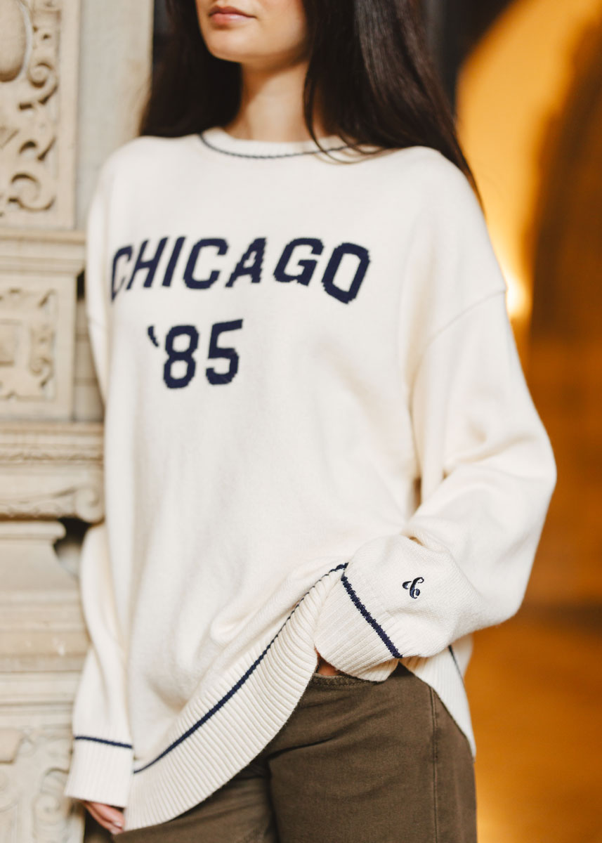 Chicago '85 Oversized Stripe Cuff Sweater - Cream