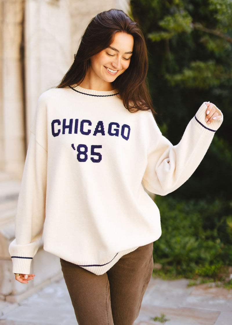 Chicago '85 Oversized Stripe Cuff Sweater - Cream