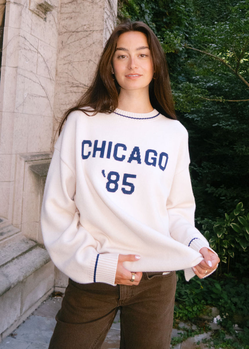 Chicago '85 Oversized Stripe Cuff Sweater - Cream
