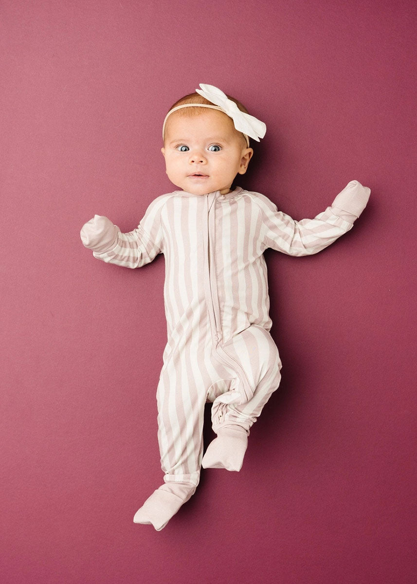 Bamboo Fold-Over Zipper Footie - Mauve Stripe