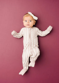 Bamboo Fold-Over Zipper Footie - Mauve Stripe
