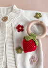 Crochet Strawberry Rattle Teether - Red