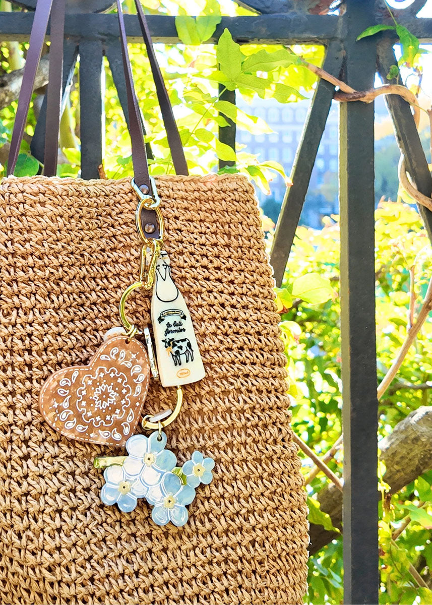 Paisley Heart Bag Charm Keychain - Brown