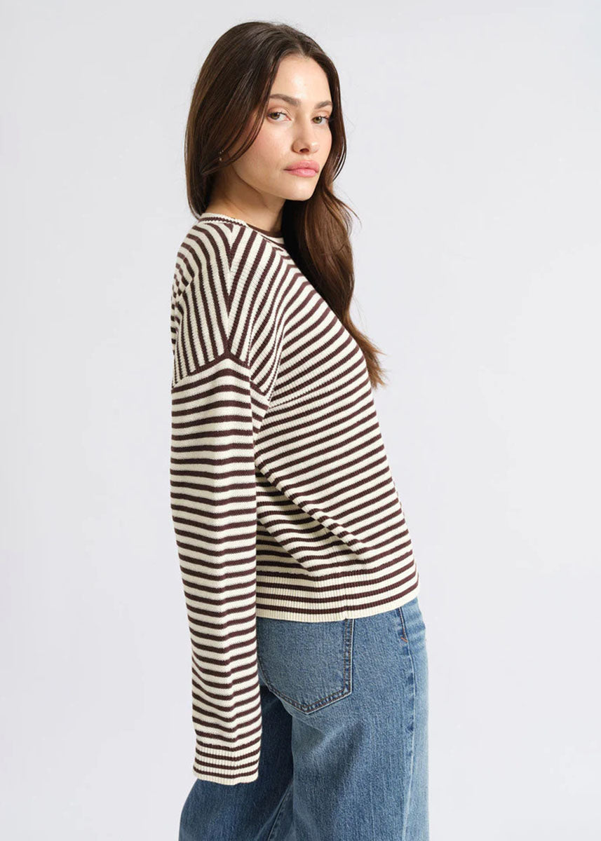 Carlyle Everyday Crewneck Sweater - Chocolate Stripe